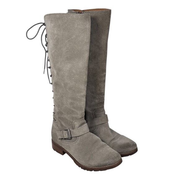 Sofft Selden Lace Up Riding Boots SZ 7 Gray Suede Western Renaissance Pirate - Picture 2 of 14